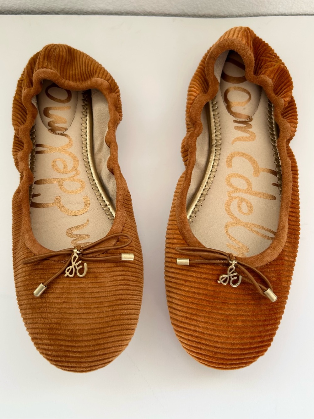 New Sam Edelman Felicia Mustard Corduroy Ballet Flat Padded Leather Insole Sz 6